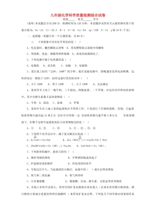 九年级化学科学质量检测综合试卷 浙教版试卷