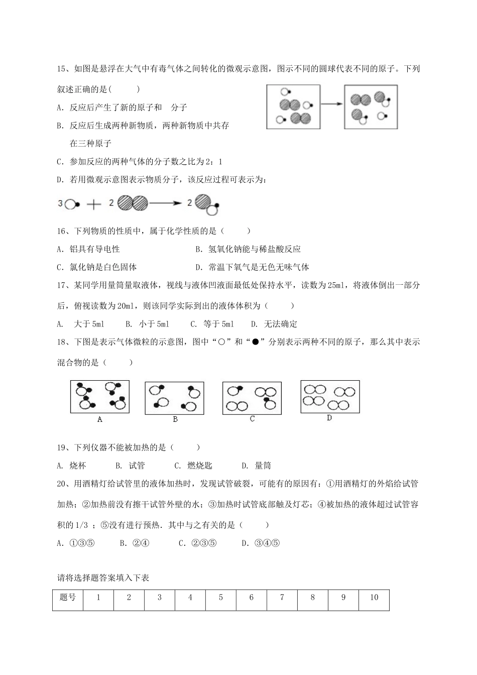 山东省淄博市临淄区 八年级化学上学期期中试卷(五四制)试卷_第3页