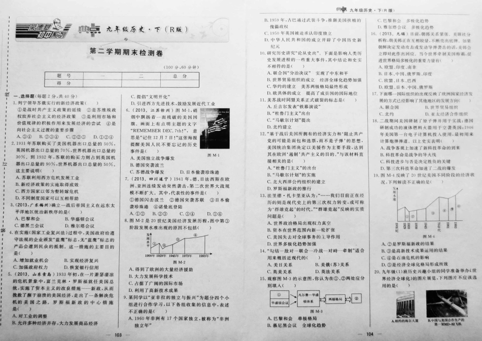 九年级历史下期末达标检测卷(pdf) 新人教版试卷_第1页