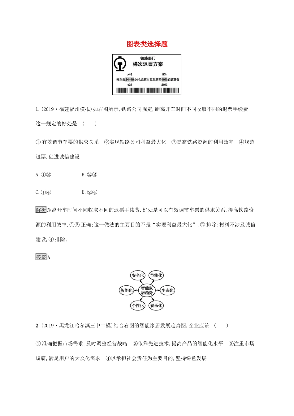 （通用版）高考政治二轮复习 题型突破练题型2 图表类选择题（含解析）-人教版高三全册政治试题_第1页