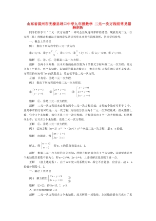 九年级数学 二元一次方程组常见错解剖析试卷