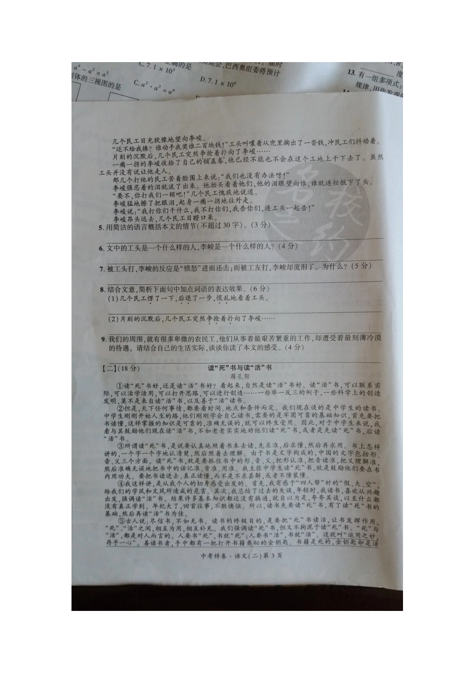 中考语文导向预测模拟试卷(二)试卷_第3页