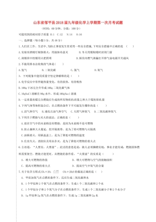 山东省邹平县九年级化学上学期第一次月考试卷 新人教版试卷