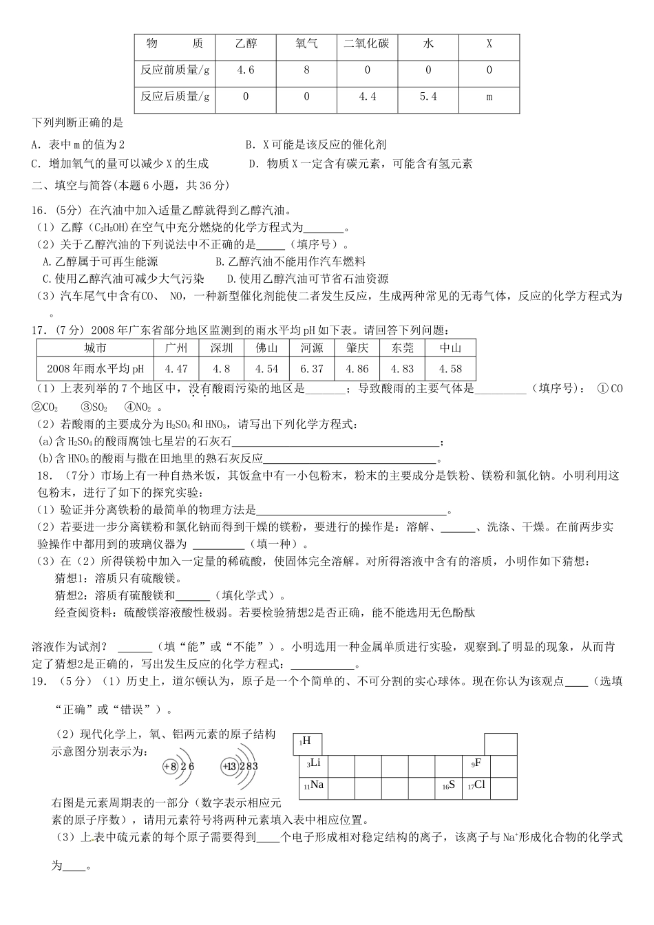 初中化学入学考试题(无答案) 试题_第3页