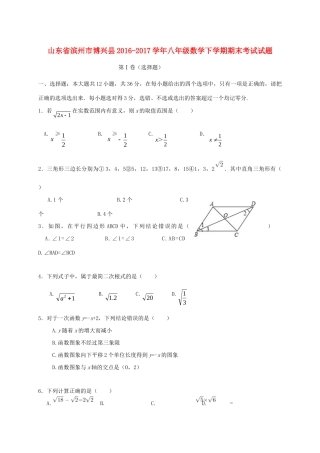 山东省滨州市博兴县 八年级数学下学期期末考试试卷