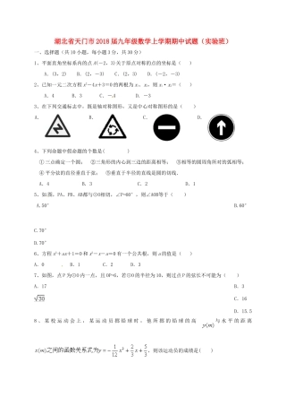九年级数学上学期期中试卷(实验班) 新人教版试卷(00002)