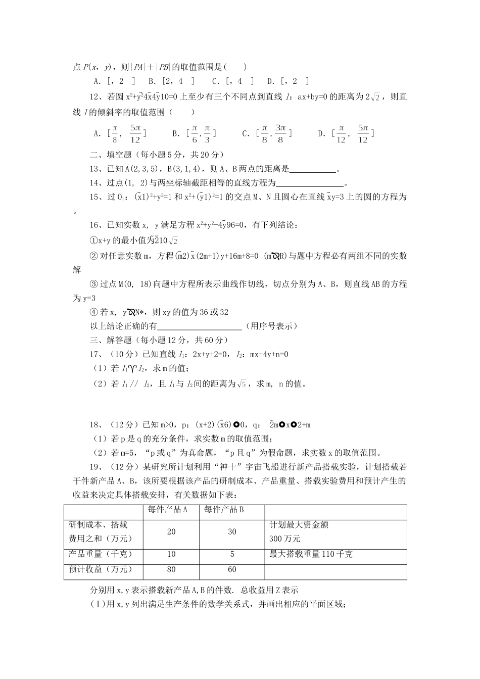 四川省彭州县 高二数学上学期第一次月考试卷 理试卷_第2页