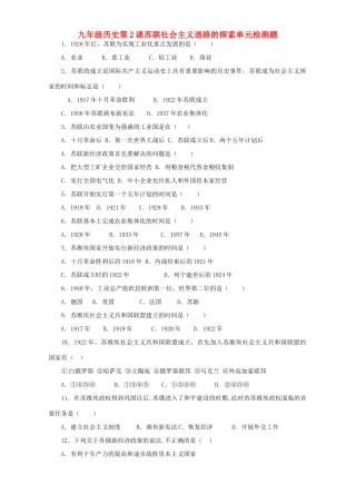 九年级历史第2课苏联社会主义道路的探索单元检测题试卷