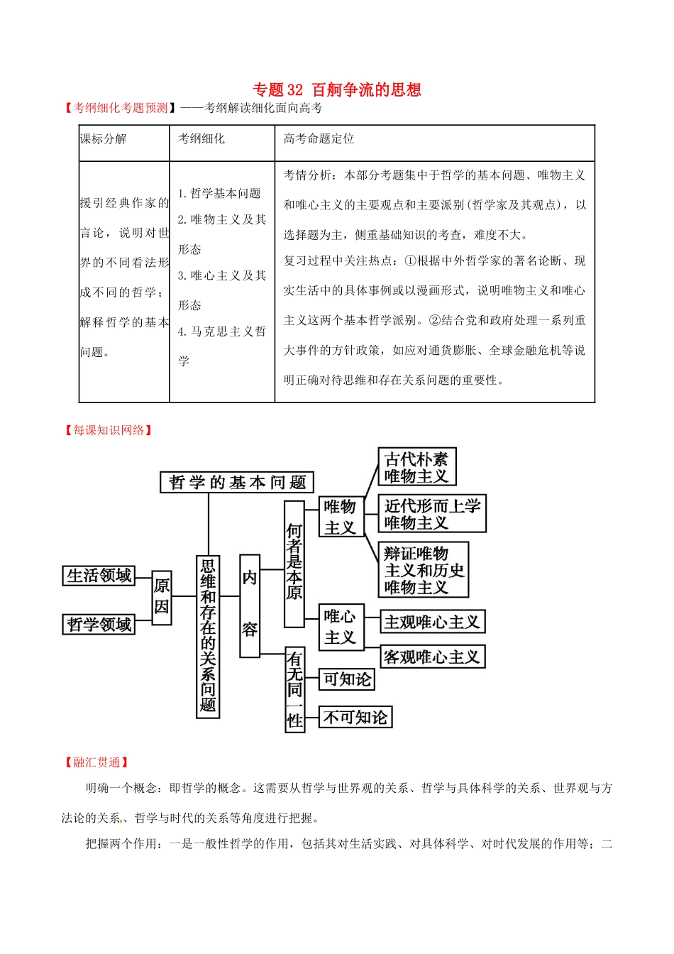 （讲练测）高考政治一轮复习 专题32 百舸争流的思想（讲）（含解析）新人教版必修4-新人教版高三必修4政治试题_第1页