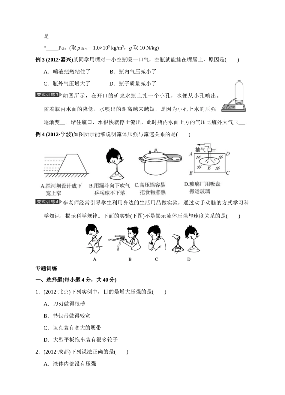初中科学毕业生学业考试复习 专题16 压强(无答案) 试题_第3页