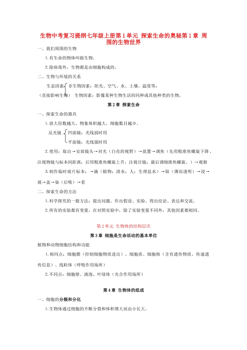 中考生物 复习提纲 苏教版试卷_第1页