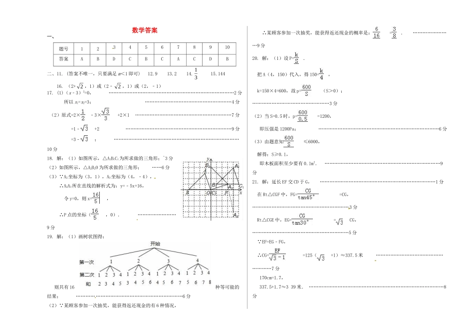 九年级数学下学期第一次月考试卷答案 山西省阳泉市盂县九年级数学下学期第一次月考试卷(pdf)_第1页
