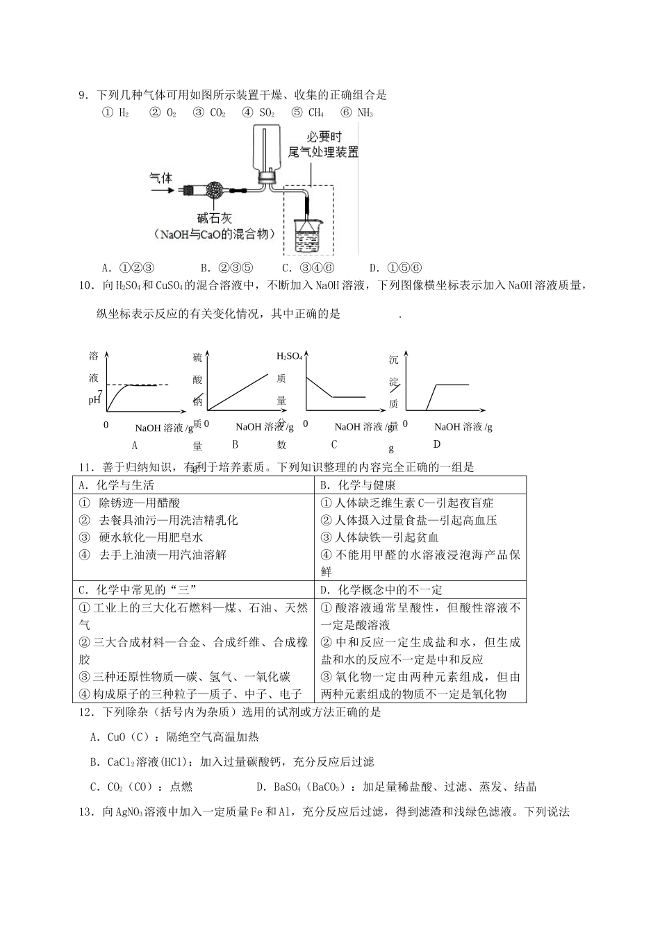 九年级化学下学期一模试卷试卷_第2页