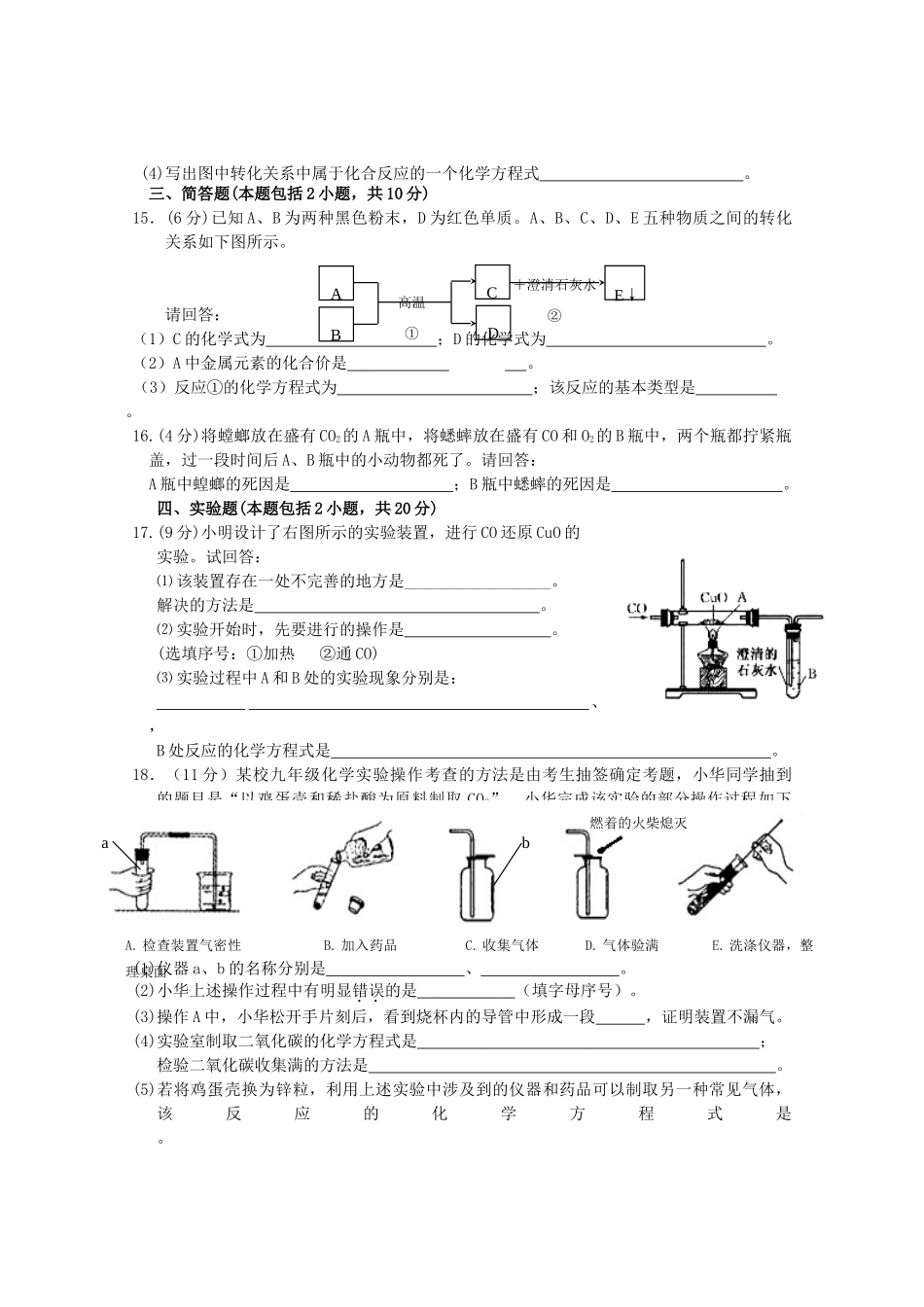 九年级化学上册 第六单元 碳和碳的化合物单元综合测试卷 (新版)新人教版试卷_第3页