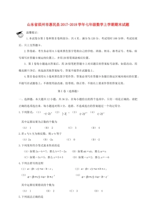山东省滨州市惠民县七年级数学上学期期末试卷 新人教版试卷