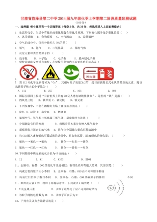 九年级化学上学期第二阶段质量监测试卷试卷