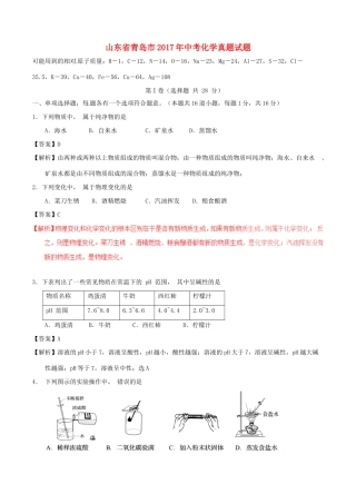 山东省青岛市中考化学真题试卷(含解析1)试卷