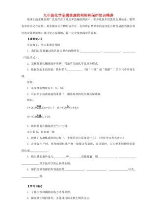 九年级化学金属资源的利用和保护知识精讲试卷