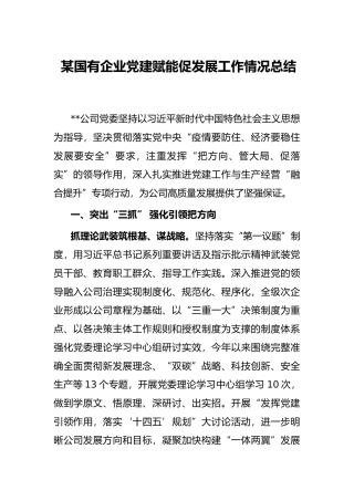 某国有企业党建赋能促发展工作情况总结
