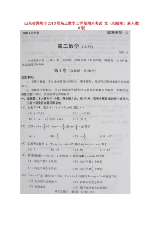 山东省潍坊市高三数学上学期期末考试 文(扫描版)新人教B版试卷