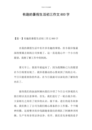 有趣的暑假生活初三作文800字