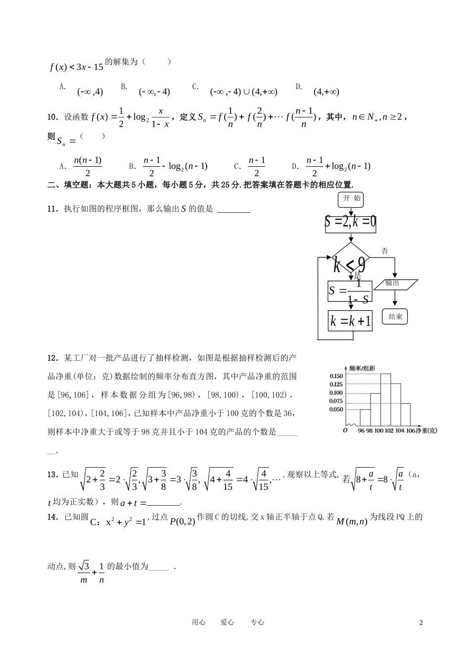 安徽省淮北市2012届高三数学第二次模拟试题-文-新人教A版_第2页