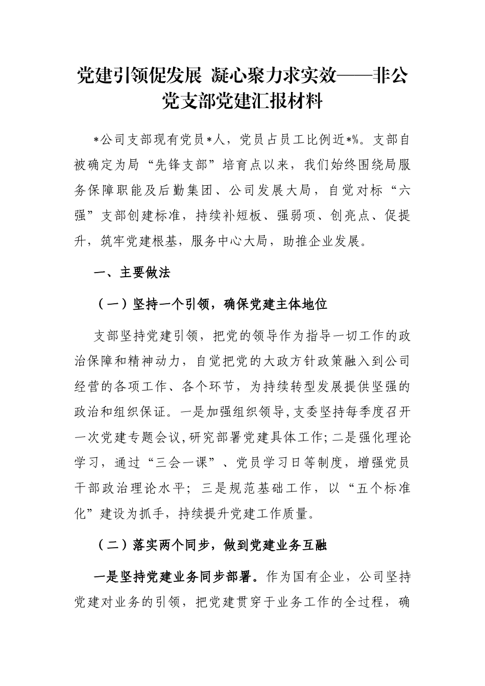 党建引领促发展 凝心聚力求实效——非公党支部党建汇报材料_第1页
