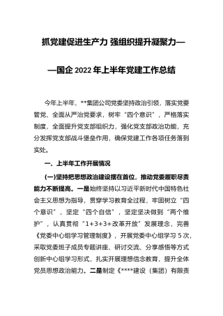 抓党建促进生产力 强组织提升凝聚力——国企2022年上半年党建工作总结