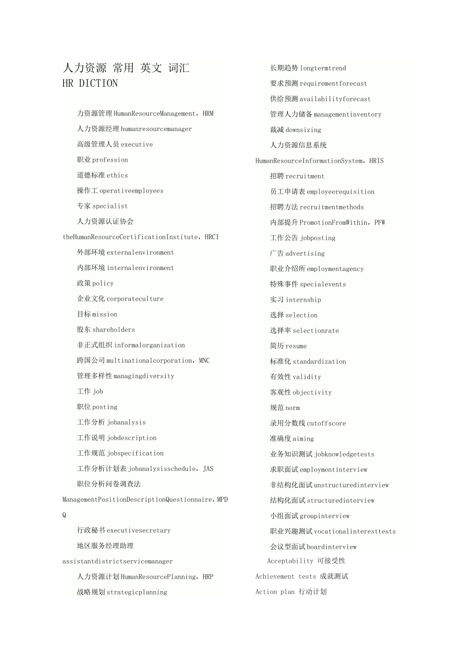 人力资源常用英文词汇HRDICTION_第1页