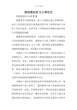 营销策划实习心得范文