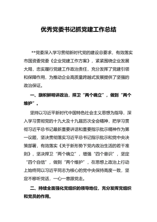 优秀党委书记抓党建工作总结