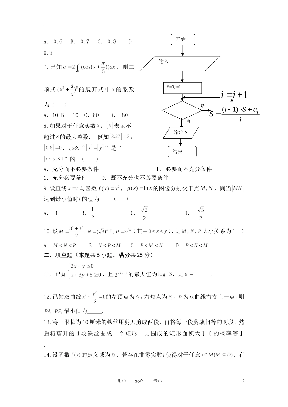 陕西省师大附中2012届高三数学第四次模拟试题-理_第2页