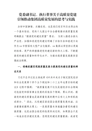 党委副书记、执行董事关于高质量党建引领推动集团高质量发展的思考与实践