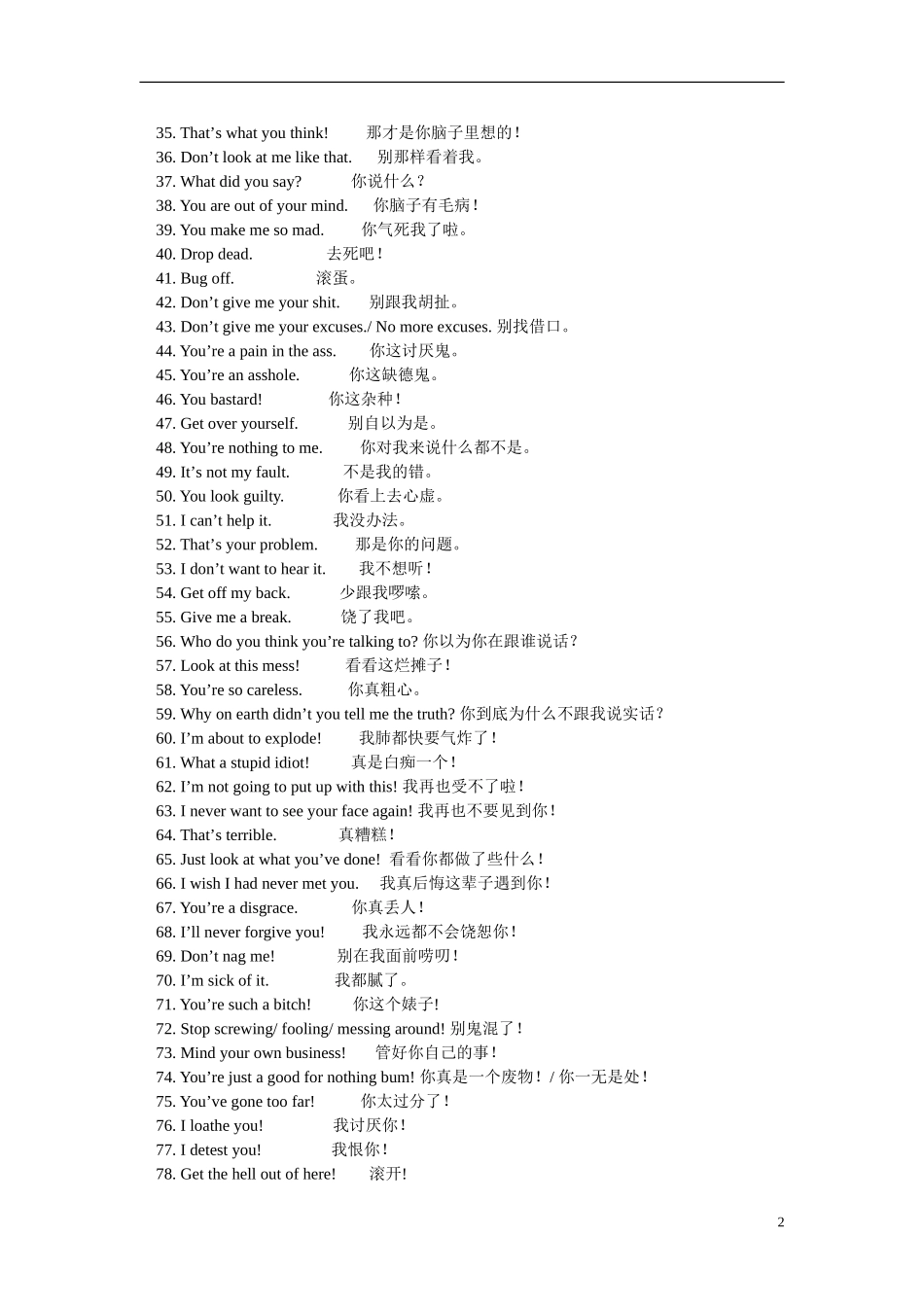 七年级英语趣味英语—英语吵架百句北京实验版_第2页