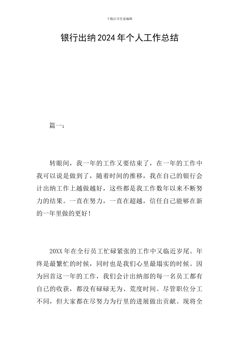银行出纳2024年个人工作总结_第1页