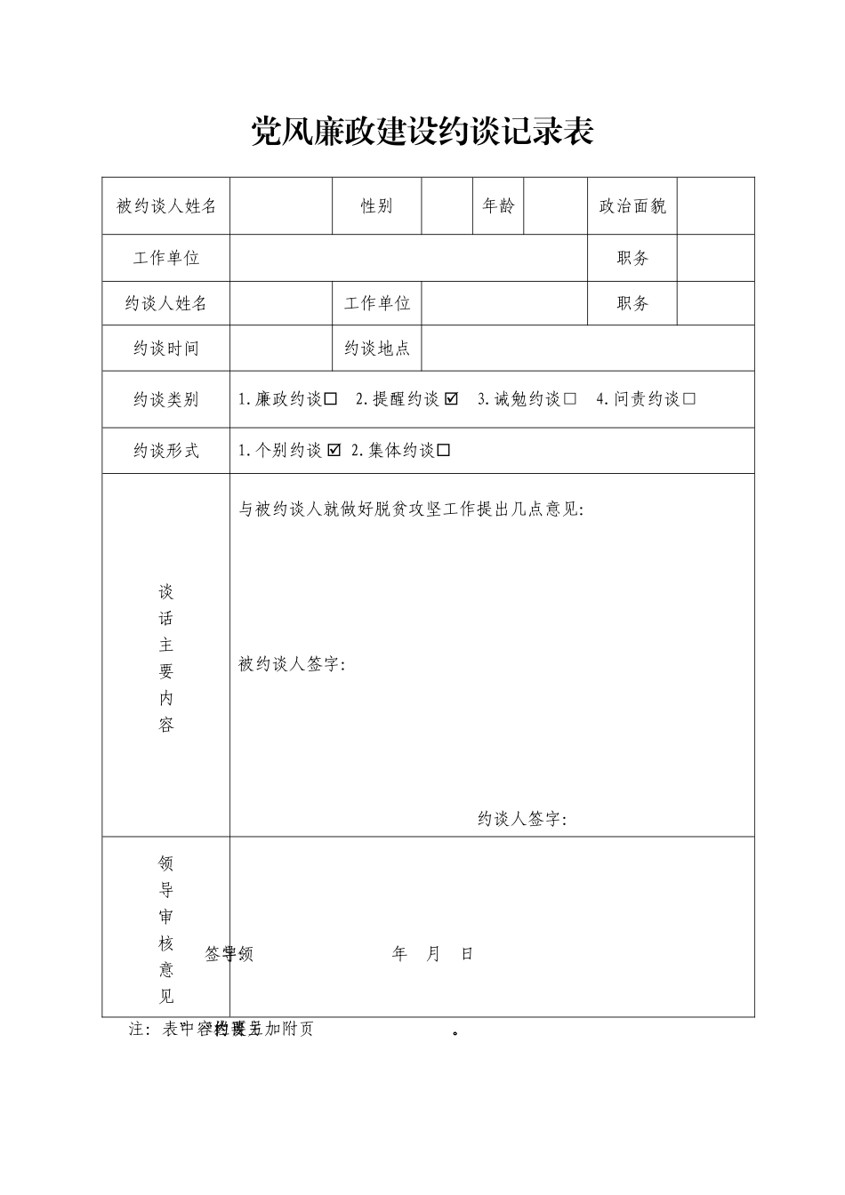 党风廉政建设约谈记录表_第1页