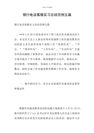 银行电话客服实习总结范例五篇
