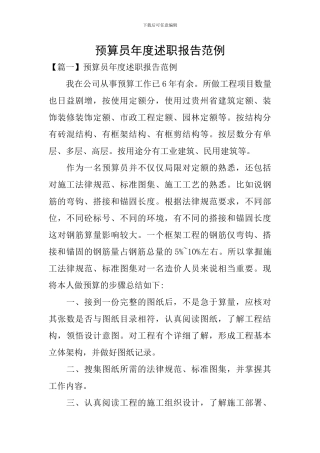 预算员年度述职报告范例