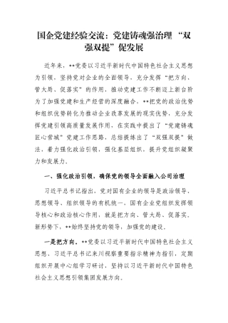 国企党建经验交流：党建铸魂强治理 “双强双提”促发展