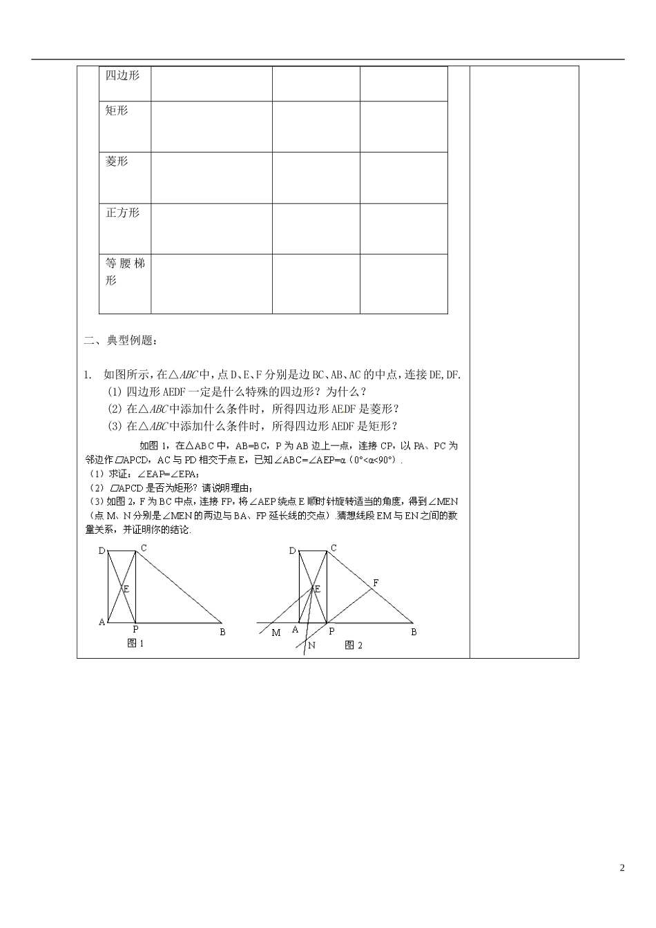 河北省滦南县青坨营中学八年级数学下册《四种特殊四边形的命题与证明》导学案(无答案)-冀教版_第2页