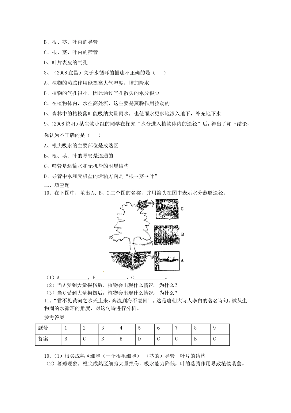 《第1节-绿色生物与生物圈中的水循环》同步练习1_第2页
