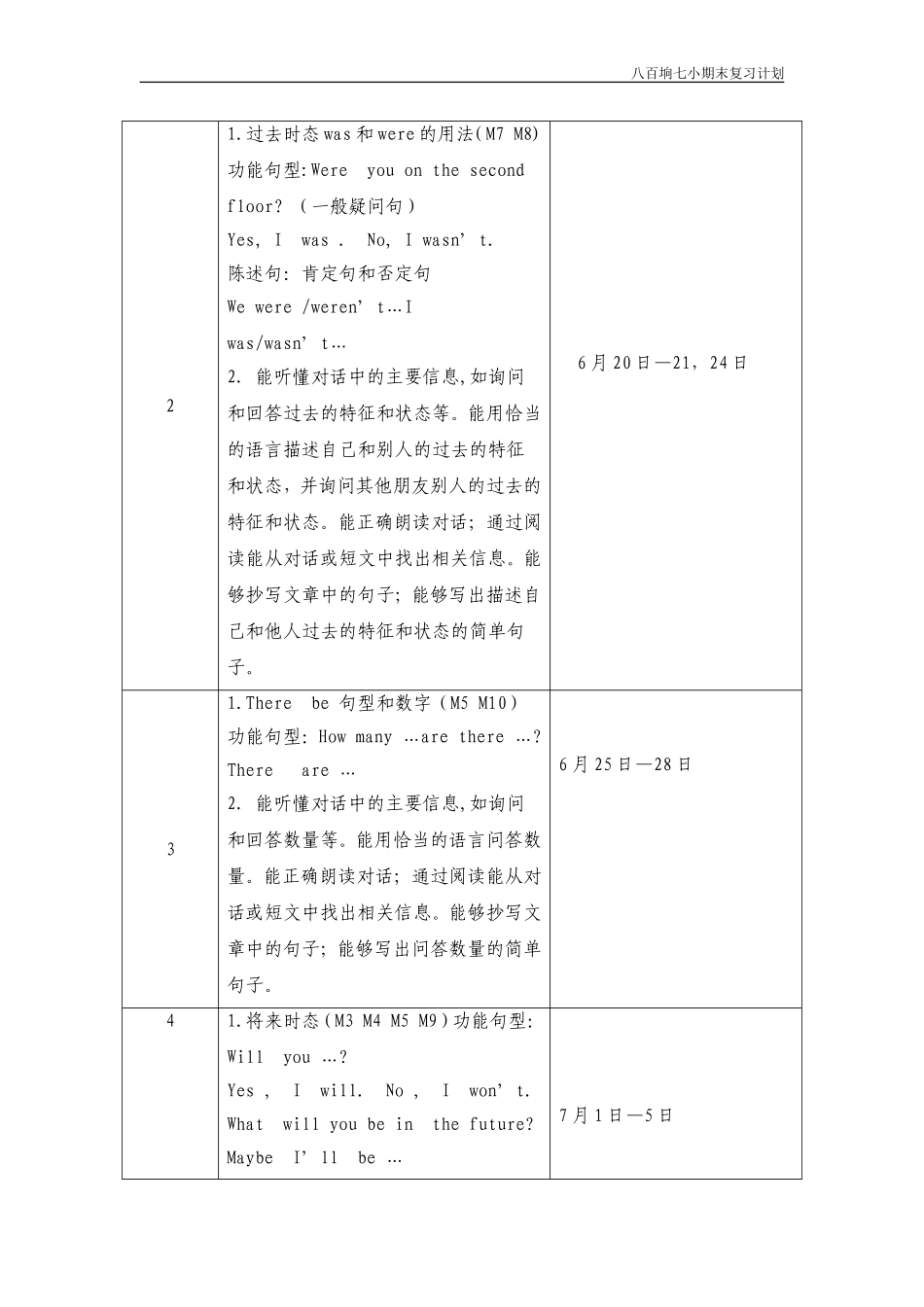七小：复习计划6册三年下_第2页