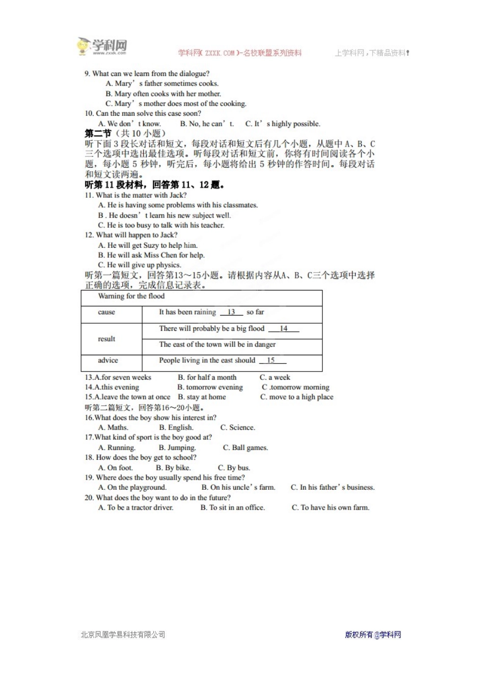 江苏省苏州工业园区星港学校2015届九年级上学期第一次教学调研英语试题(扫描版)_第2页