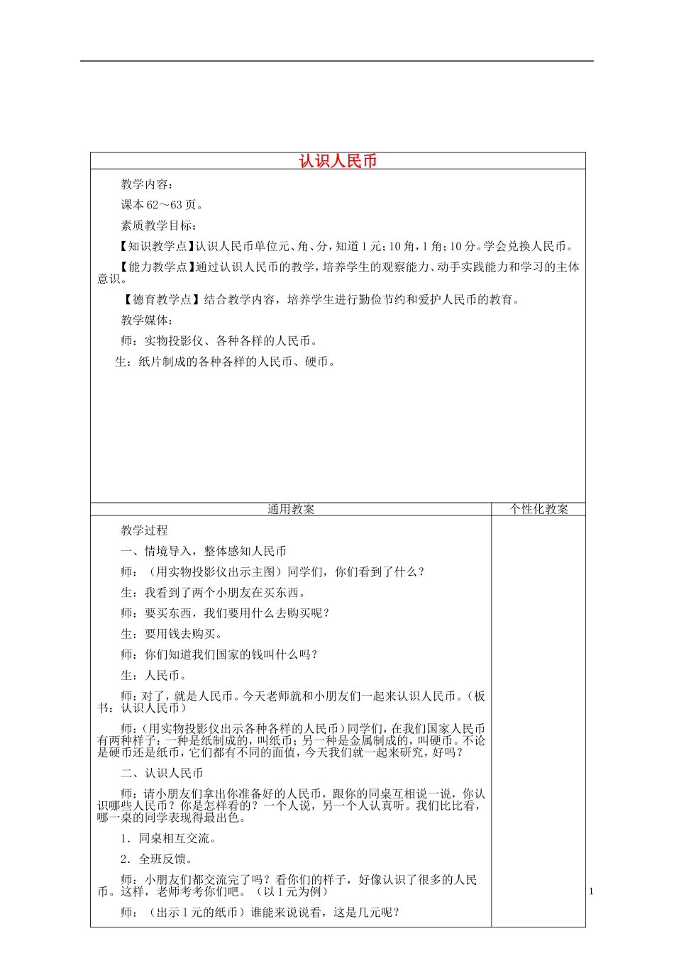 小学数学人教2011课标版一年级5认识人民币_第1页