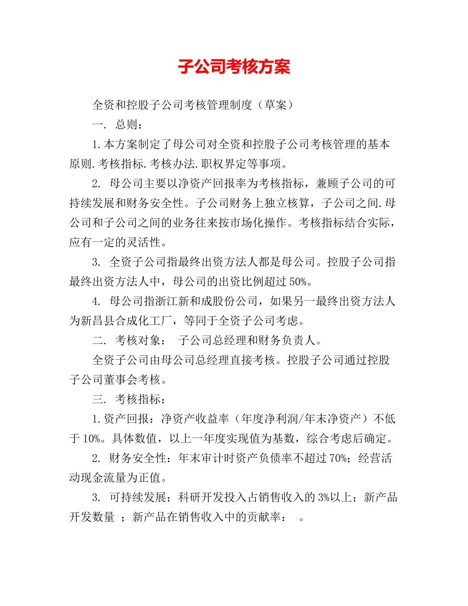 子公司考核方案_第1页
