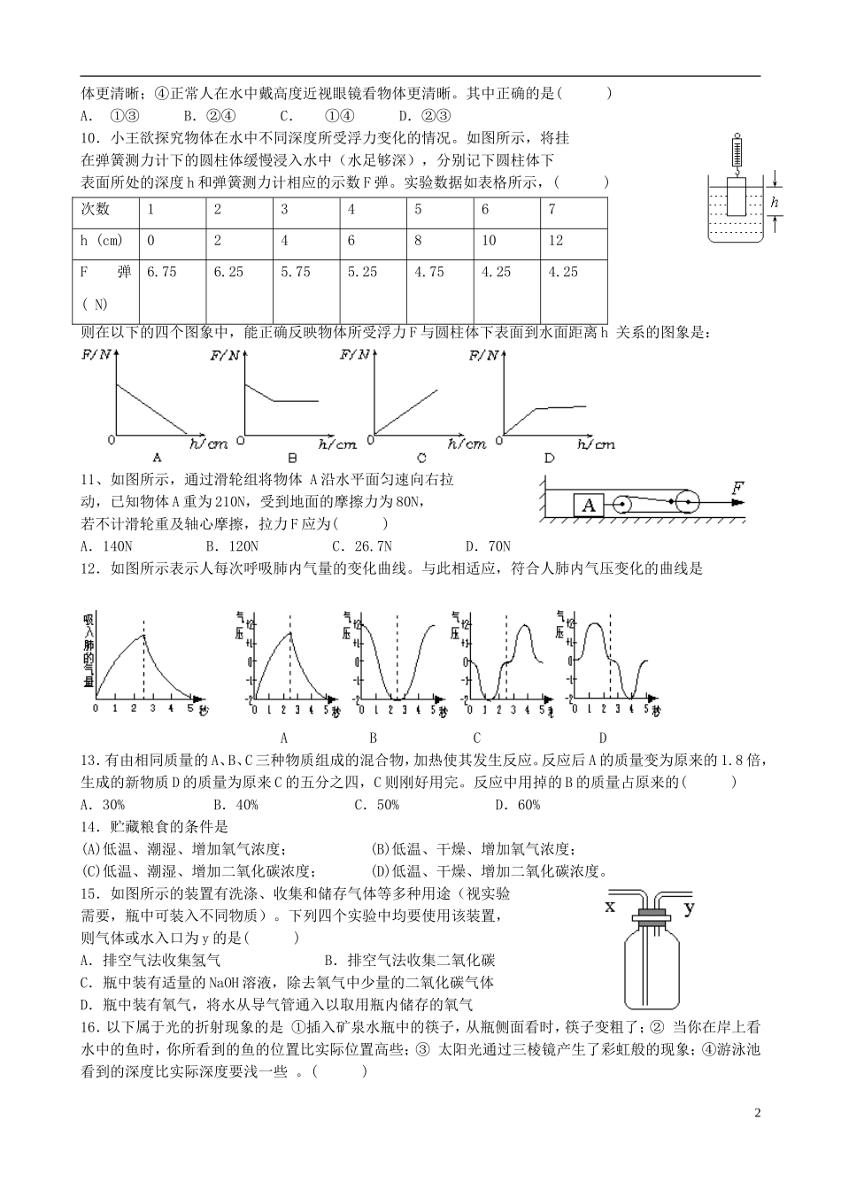 浙江省各市区2010年八年级科学竞赛卷(六)_第2页