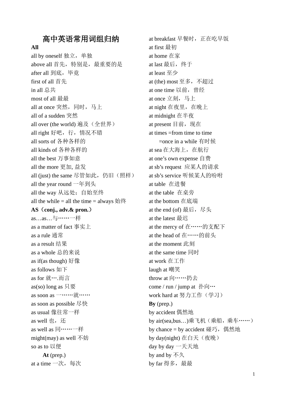 高中英语常用词组归纳_第1页