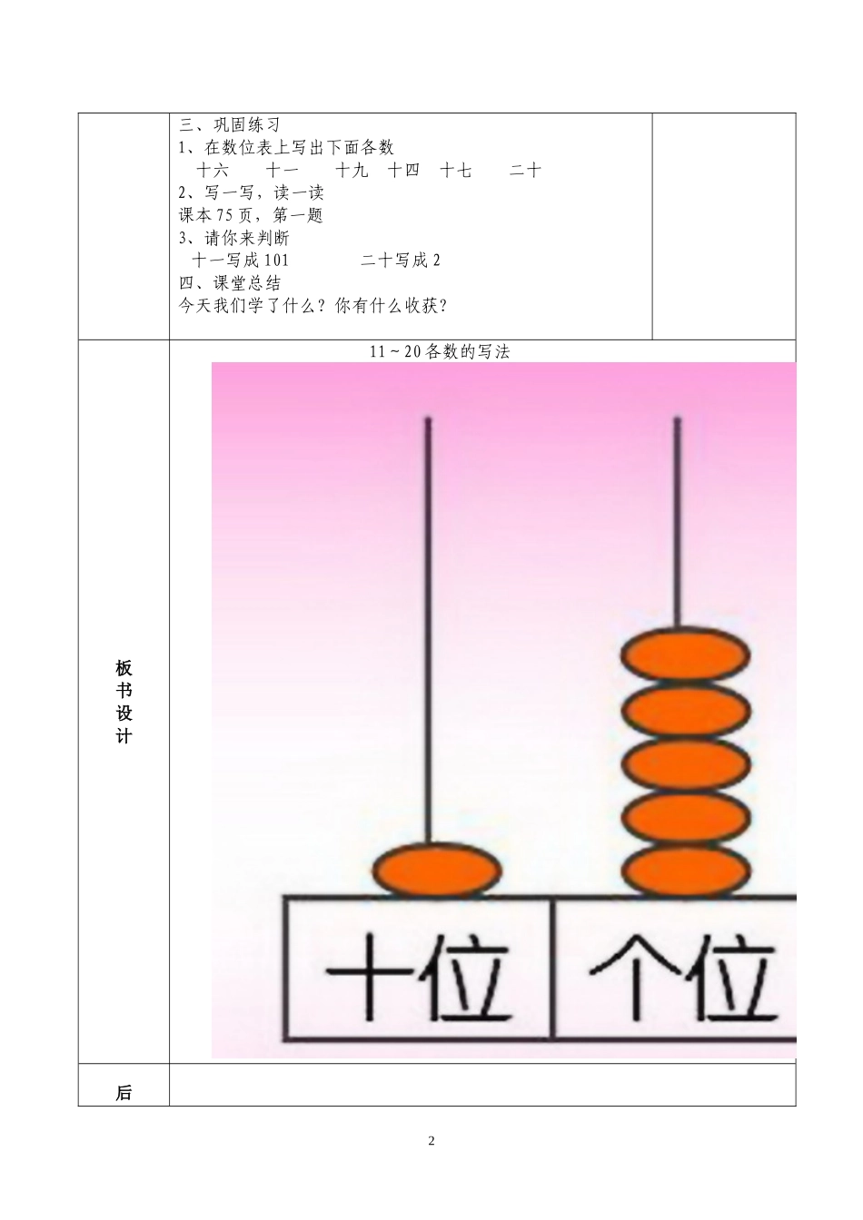 新人教一年级上册第六单元11～20各数的写法-教学设计_第2页