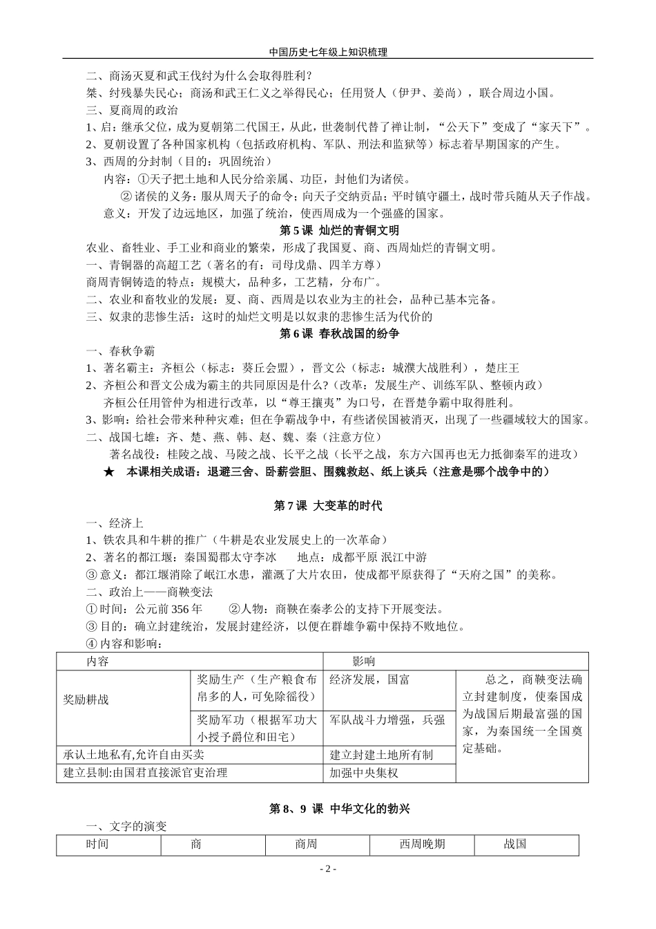 七年级历史上册复习提纲_第2页