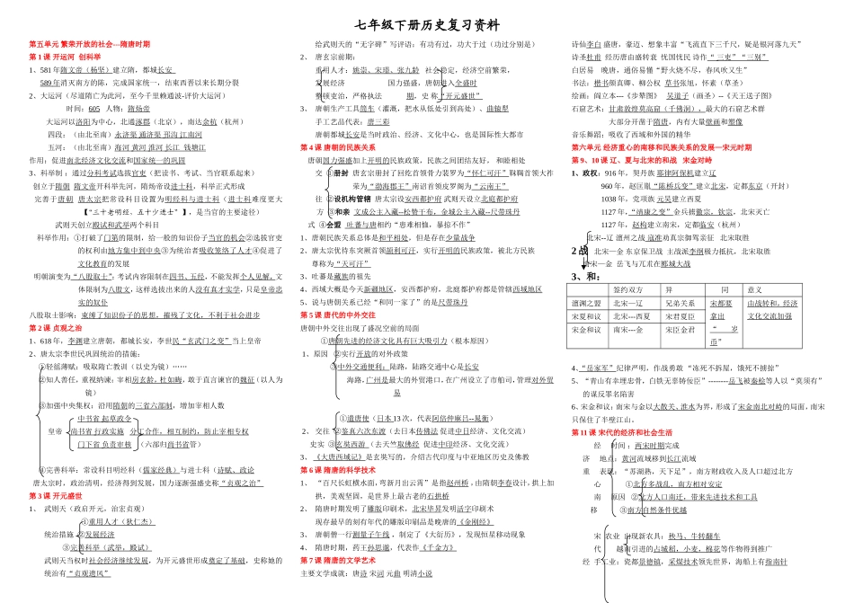 7年级下册历史复习资料_第1页